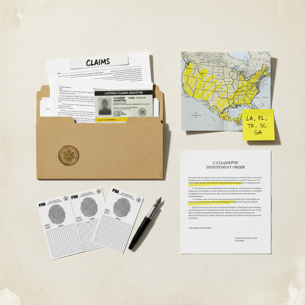 Insurance adjuster inspecting storm damage on a residential roof with a clipboard