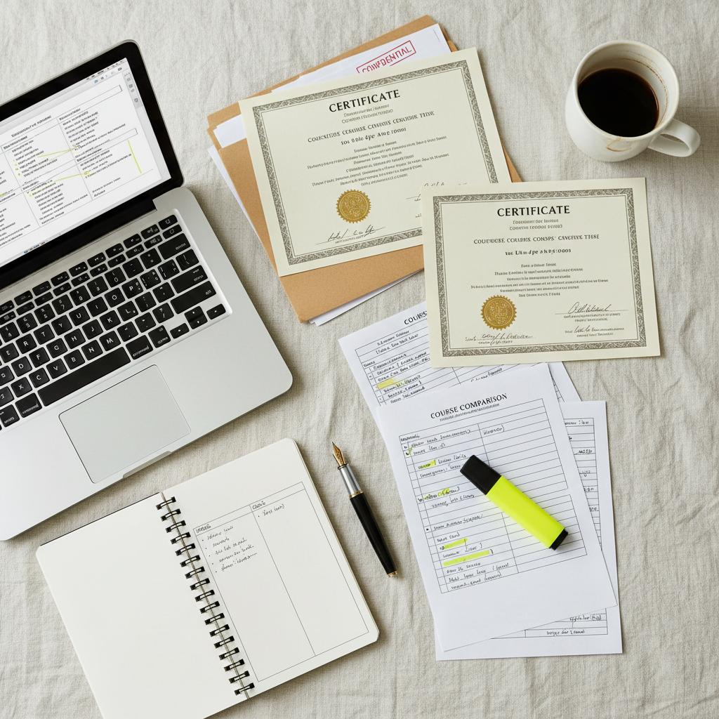 Split-screen comparison of two online real estate education platforms on laptop screens