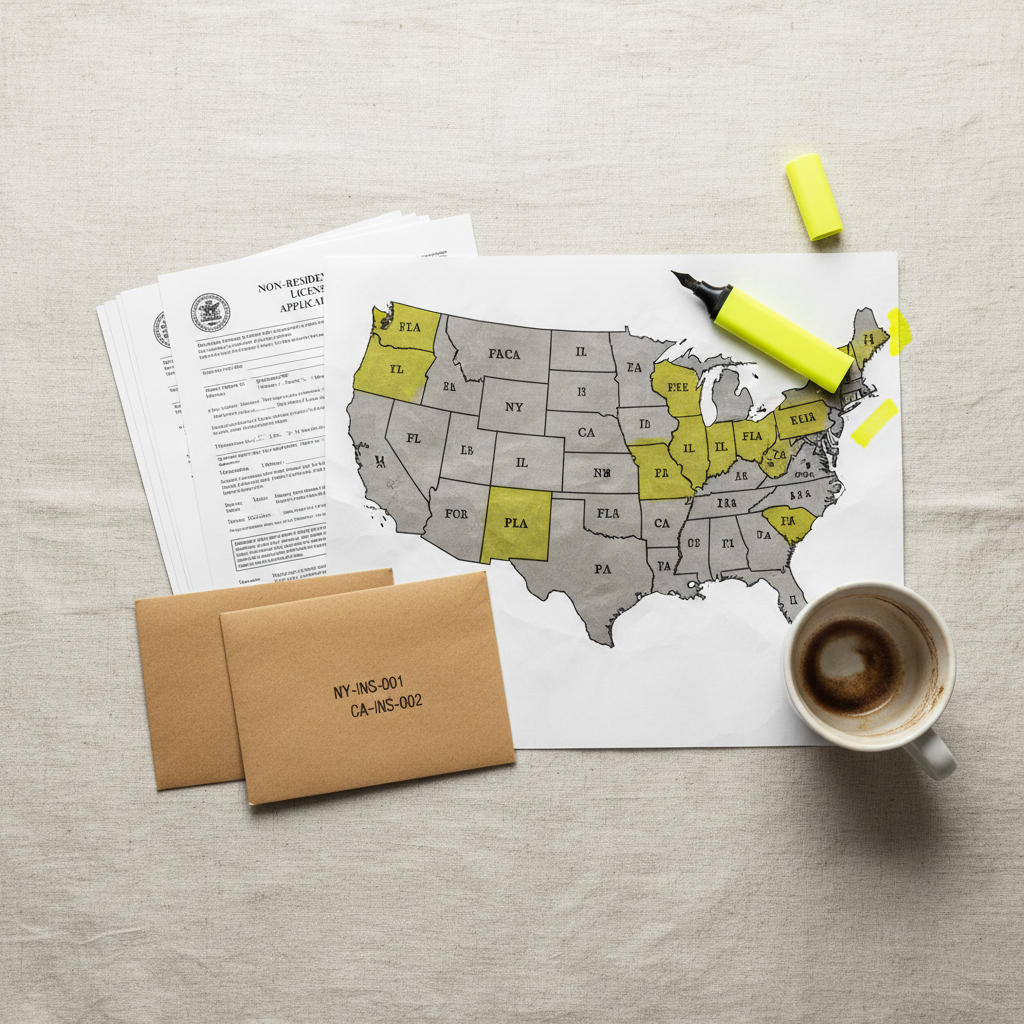 Map of the United States with compact member states highlighted for insurance license reciprocity