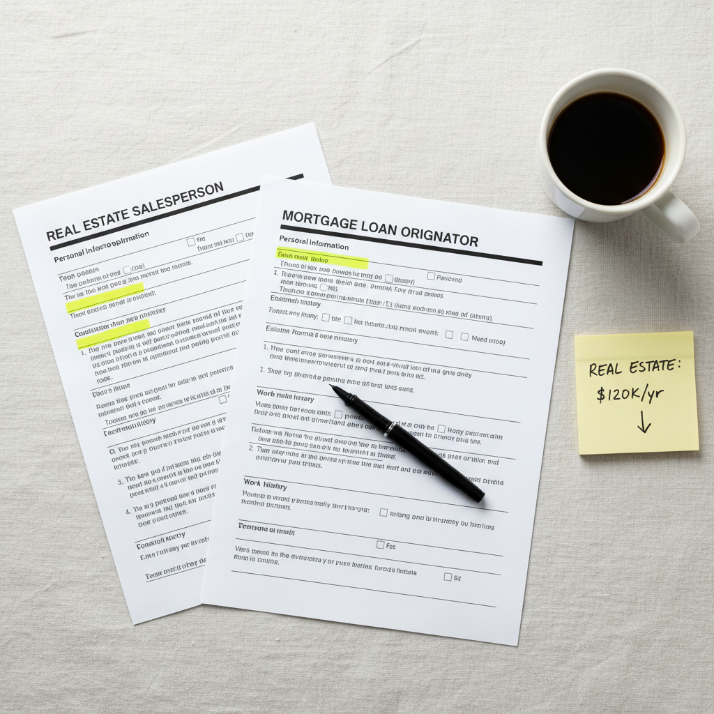 Real estate agent and mortgage loan officer reviewing documents at a closing table